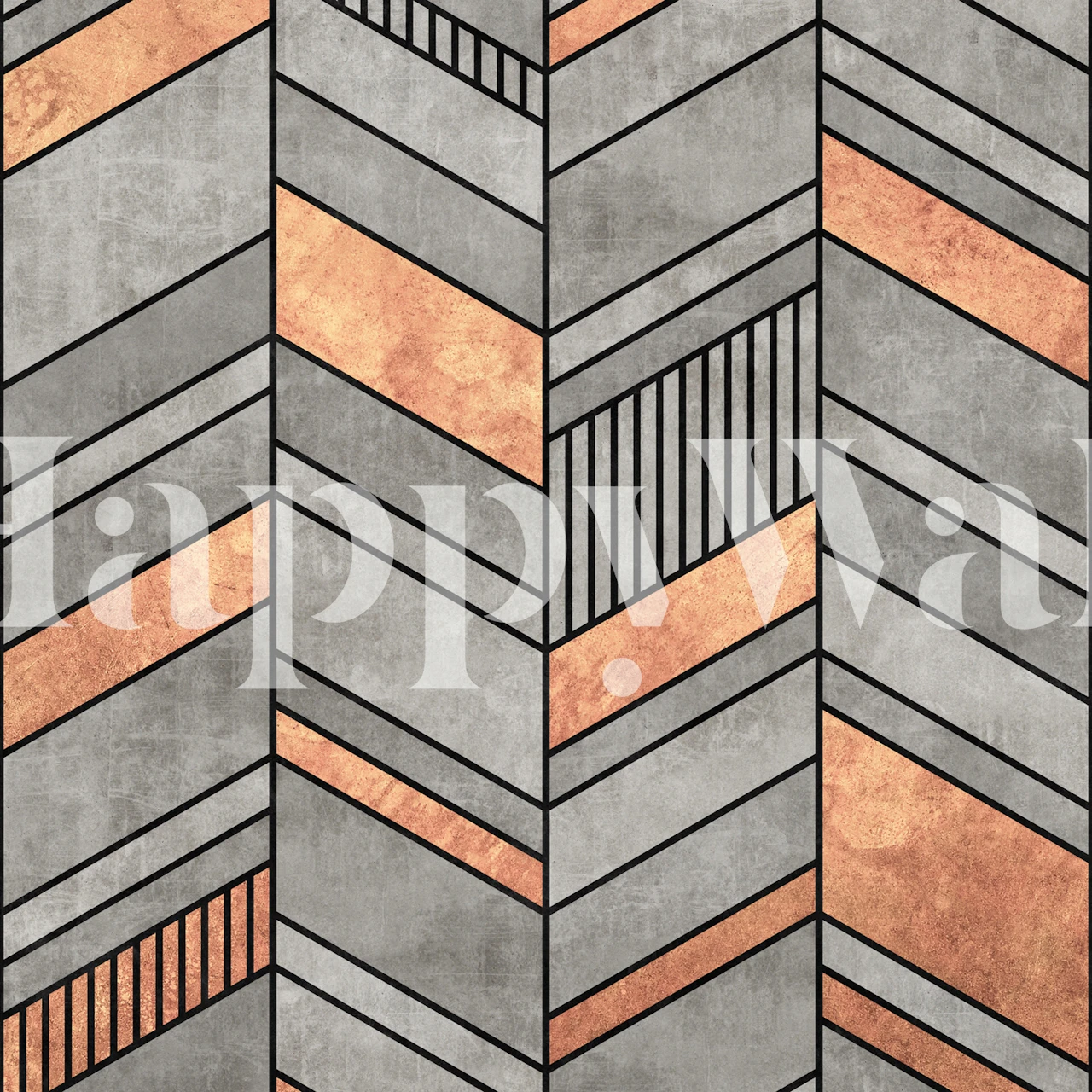 Chevron pattern in gray with copper accents wallpaper