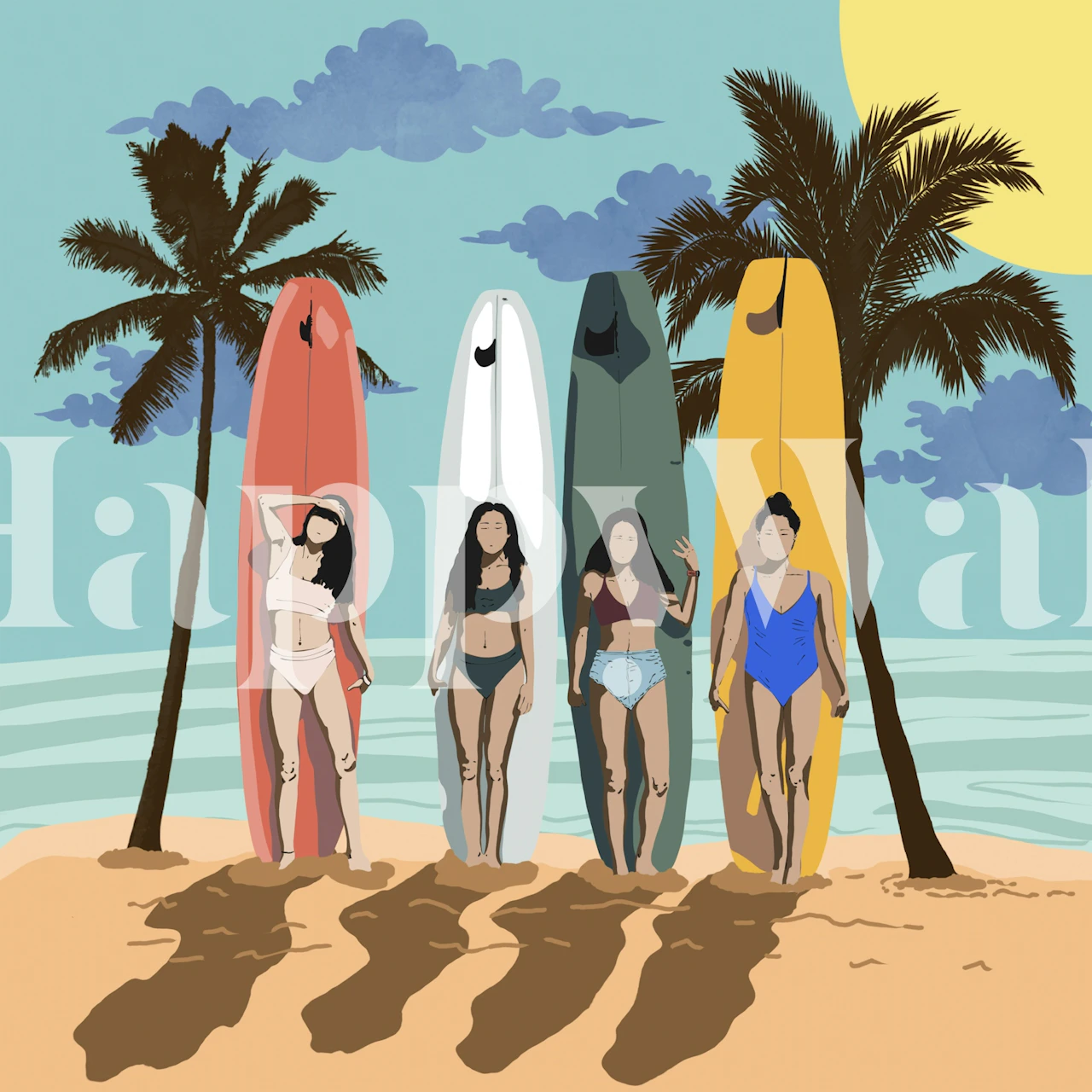 Surfside Serenity Scene wallpaper in a room