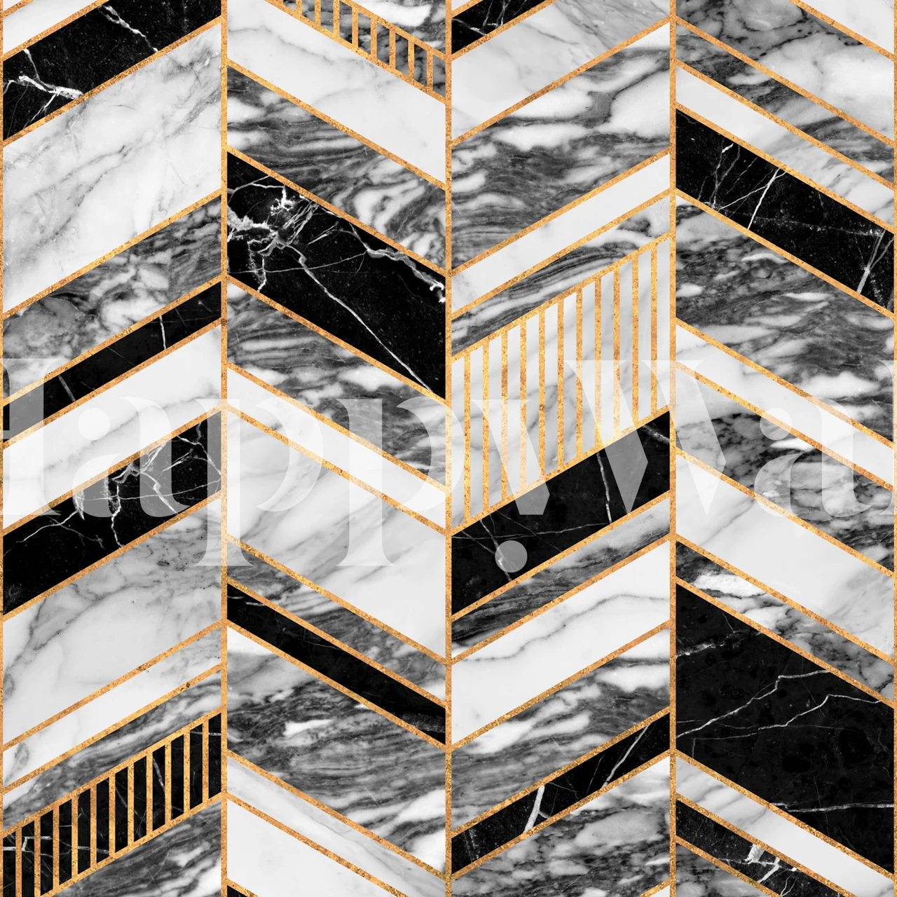 Papier peint mural à motif de marbre à chevrons avec des accents dorés