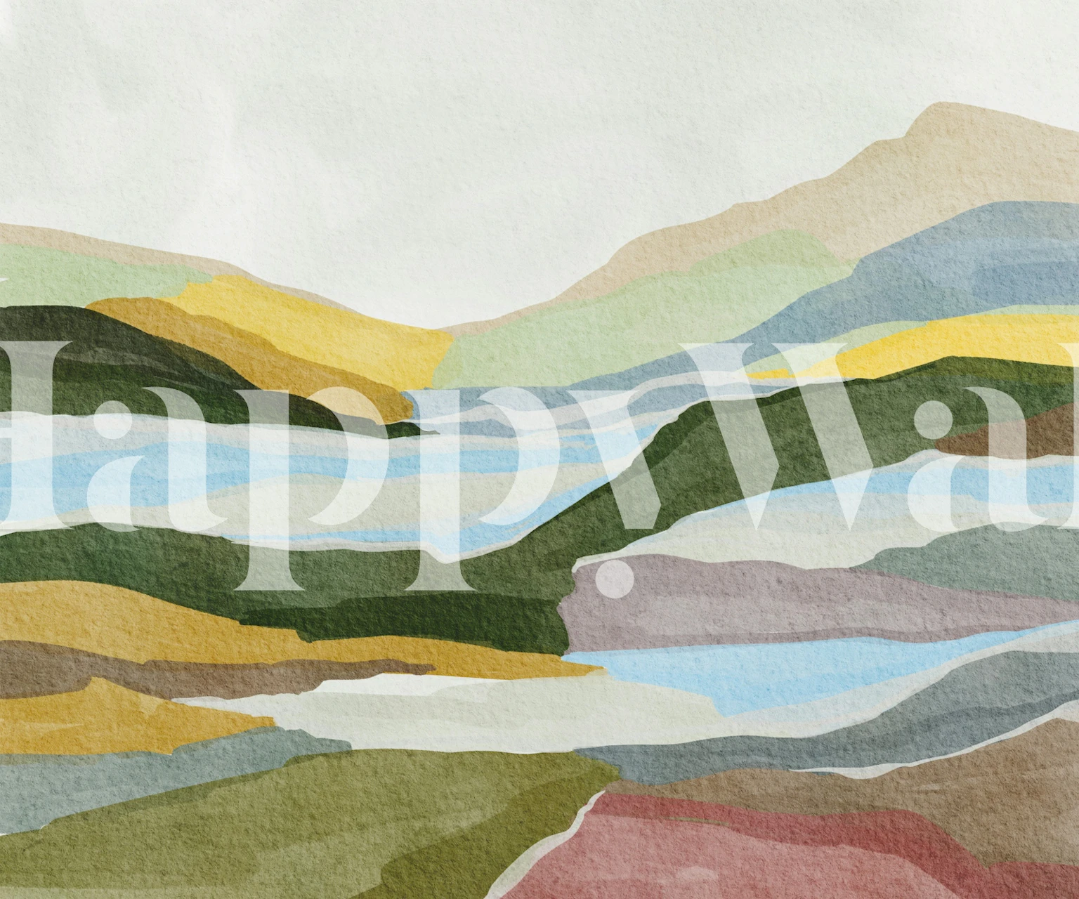 Soothing landscape wallpaper in a room