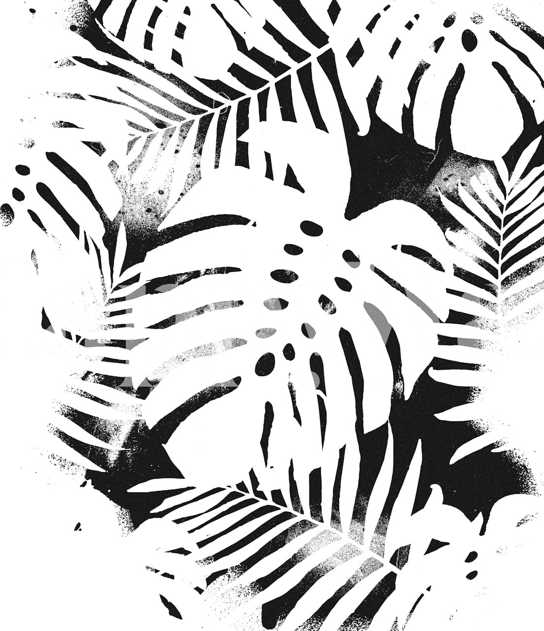 Bold black and white tropical leaf pattern wallpaper