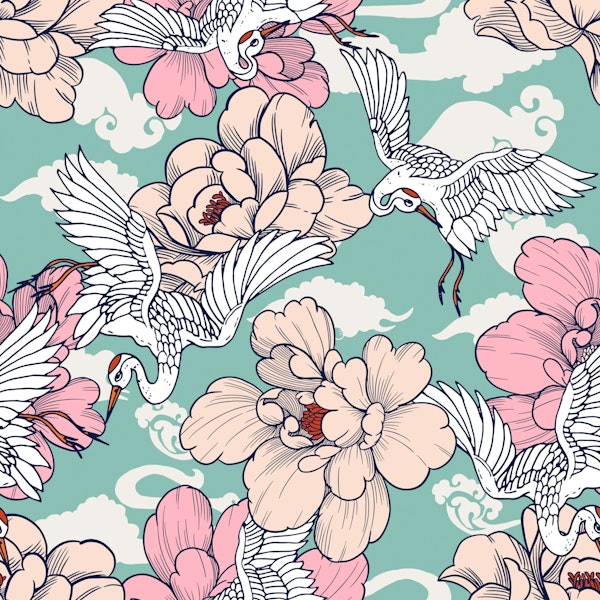 Tranquil Cranes and Blooms