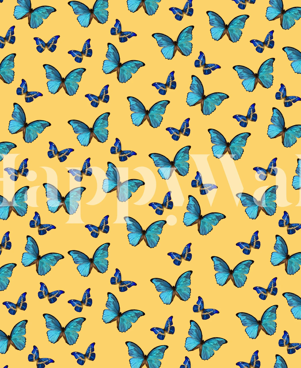 Blå gul butterfly tapet i ett rum