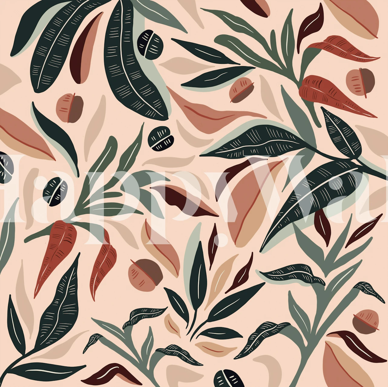 Colorful floral patterns with leaves and earthy tones wallpaper