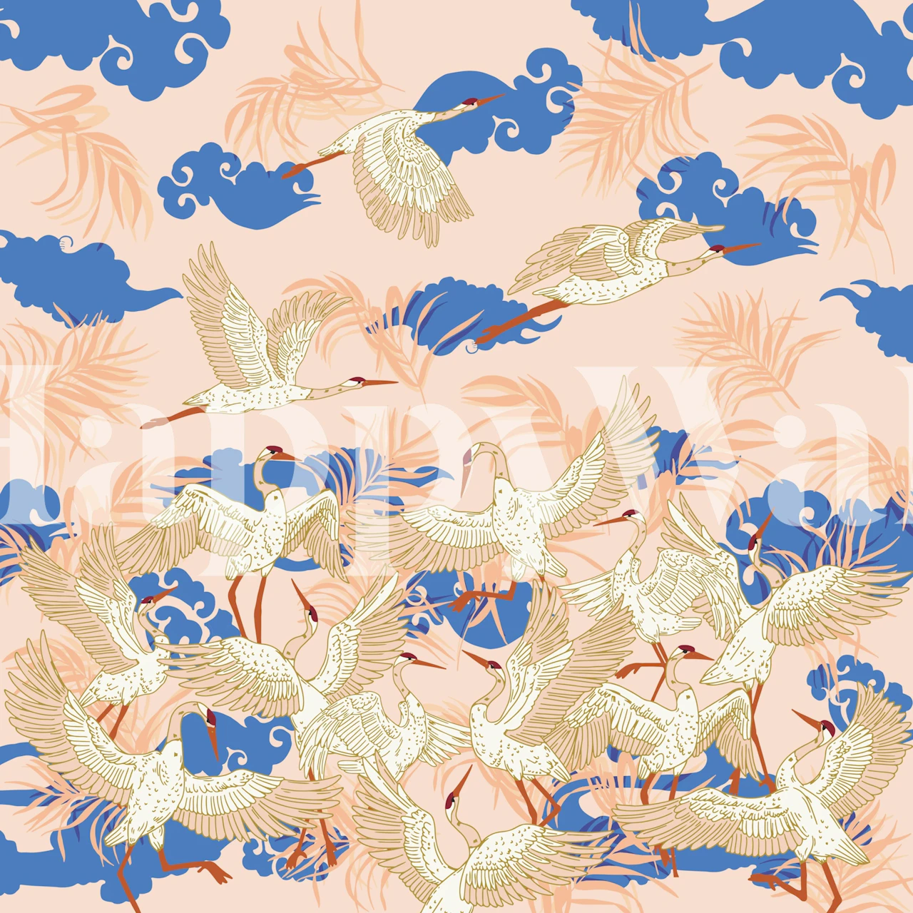 Skyward Crane Journey wallpaper in a room