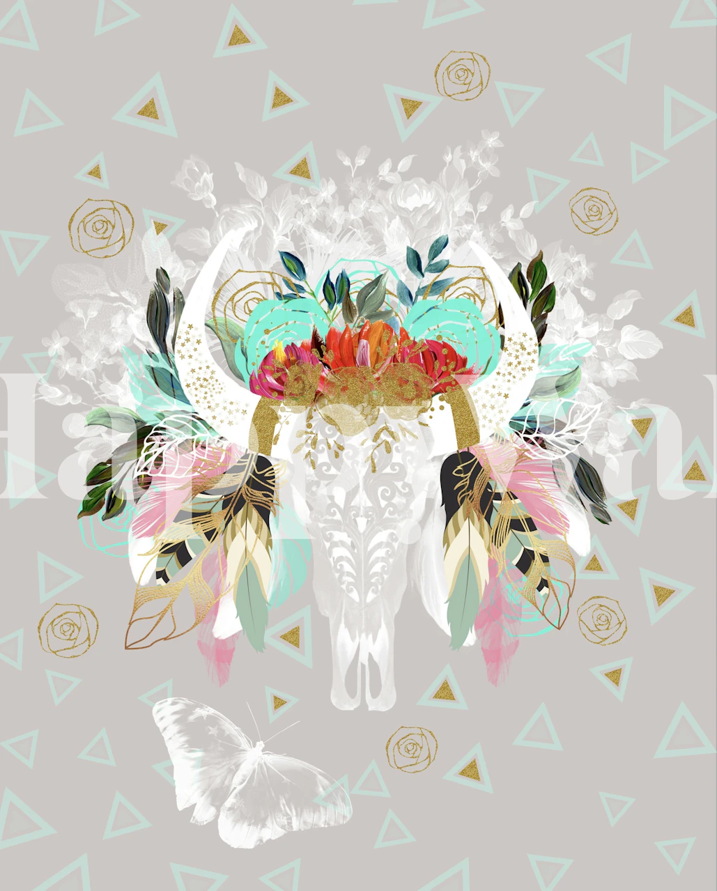 Tapeta Ethnic Bohemian Skull v pokoji