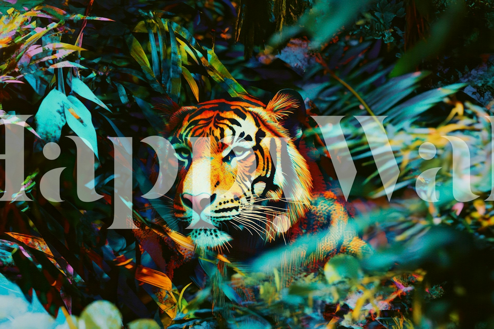 Papel pintado Tropical Tiger Enigma en una habitación