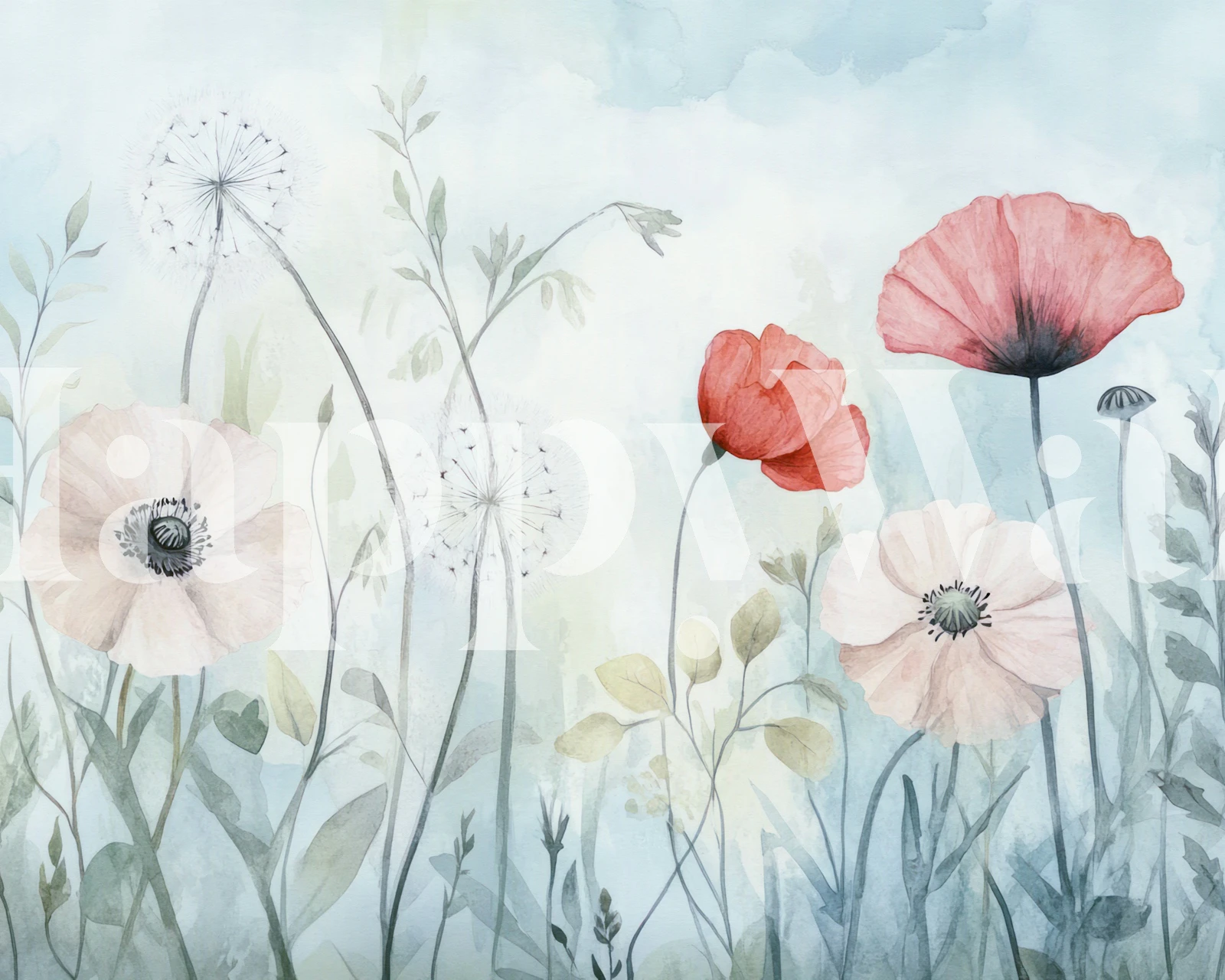 Ethereal Blooms in Mist blomster tapetdesign