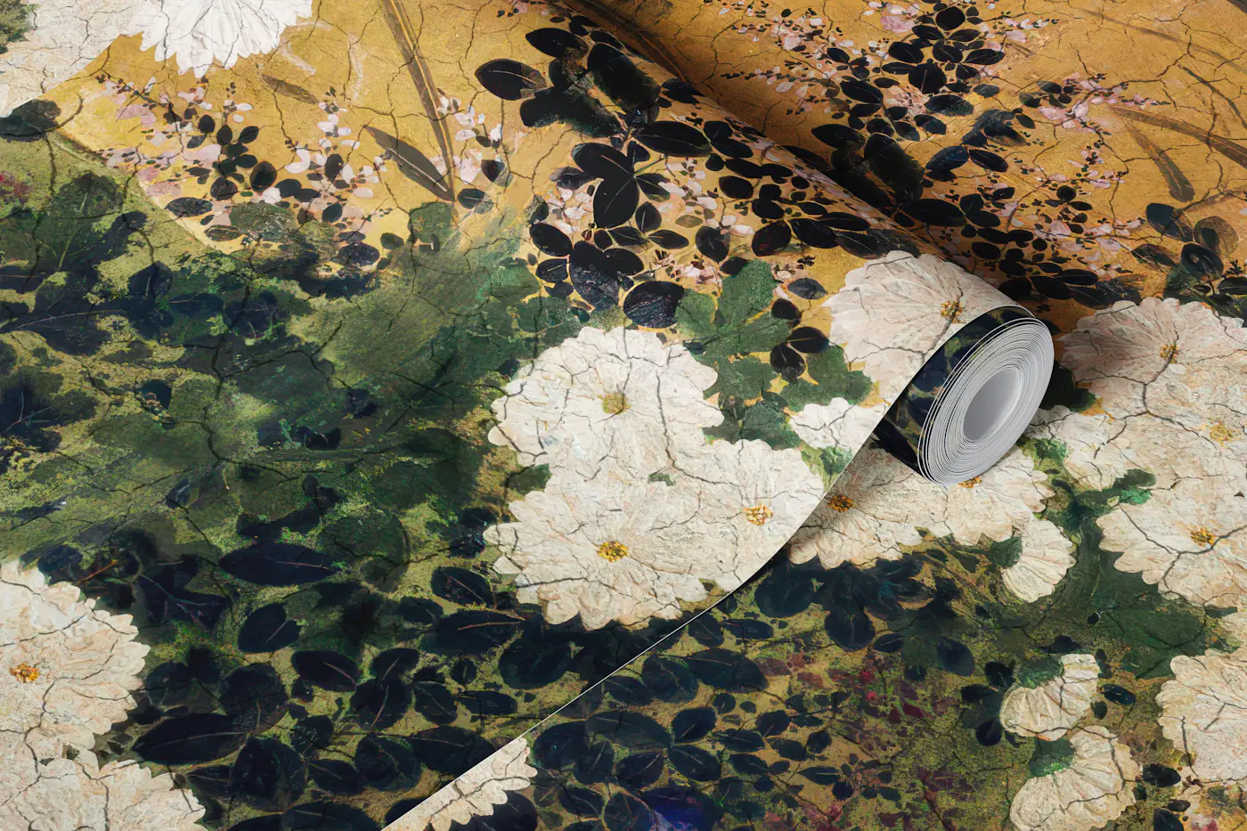 Golden Chrysanthemum Painting wallpaper roll