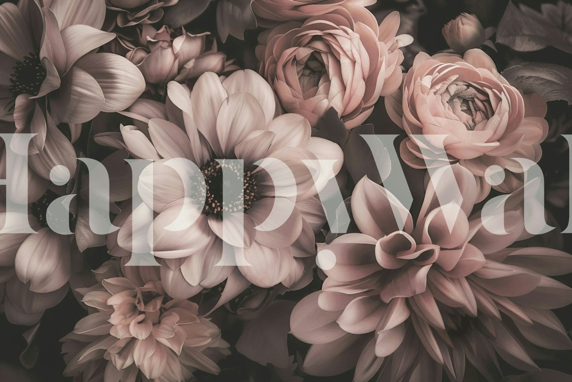 Blush pink floral wallpaper with various flowers