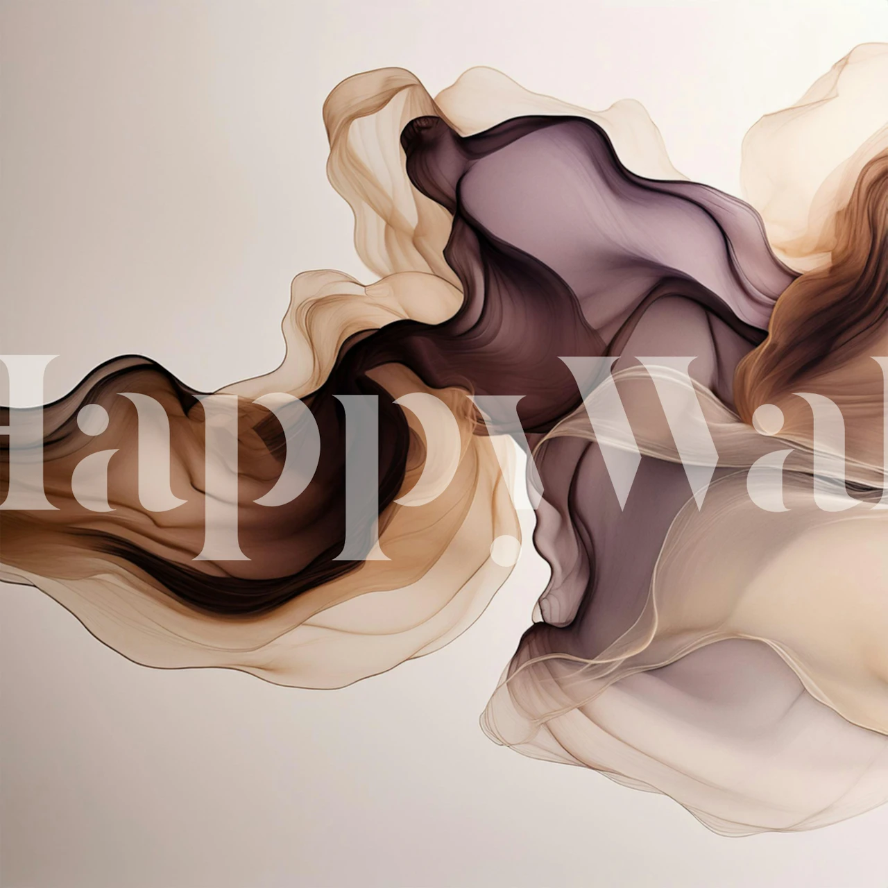 Flowing silky abstract waves in brown and cream wallpaper