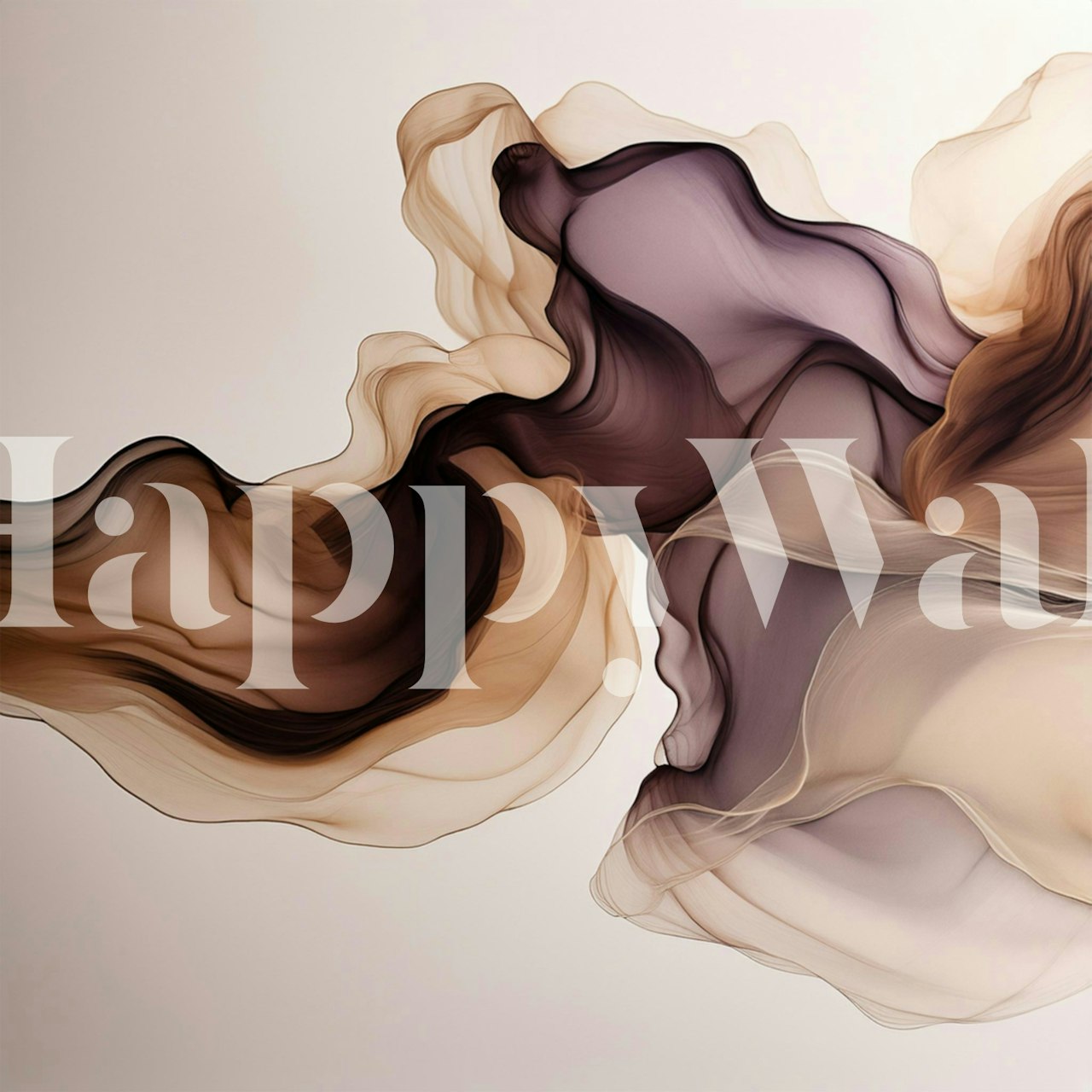 Flowing silky abstract waves in brown and cream wallpaper