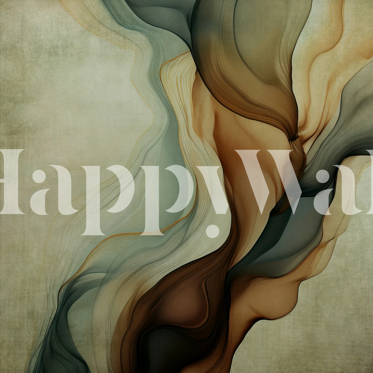 Abstract flowing shapes in brown and blue tones wallpaper