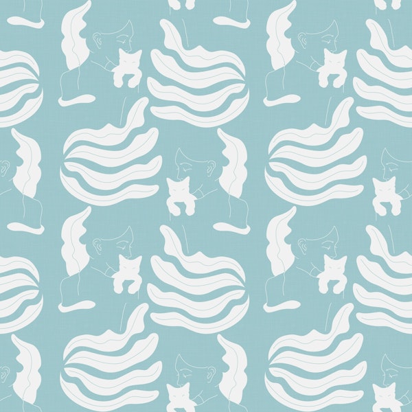 Girl with Cat Pattern - Aqua Blue
