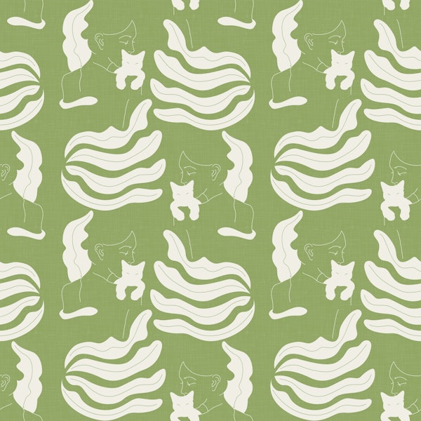 Girl with Cat Pattern - Green