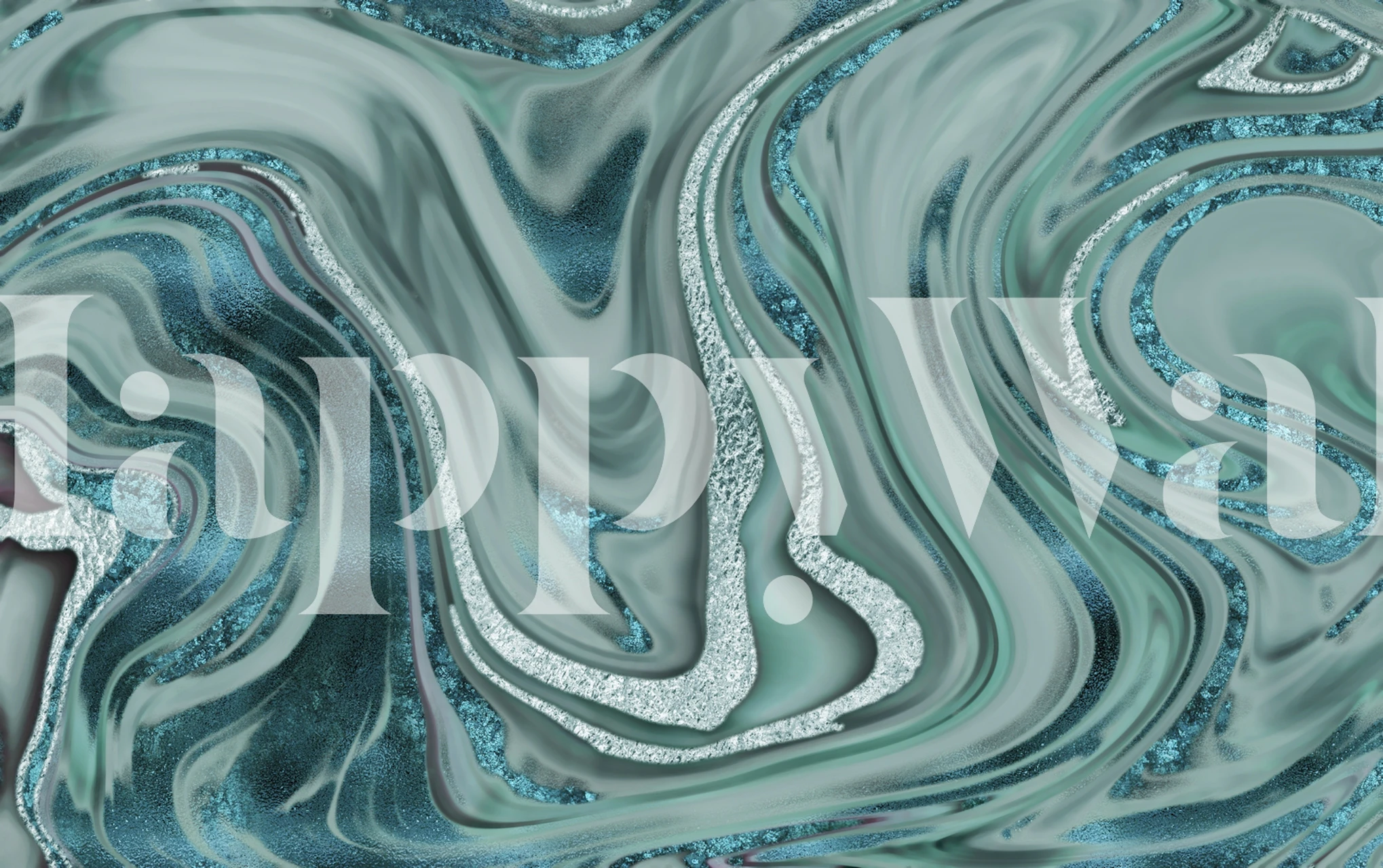 Turquoise and gray swirls with metallic accents wallpaper