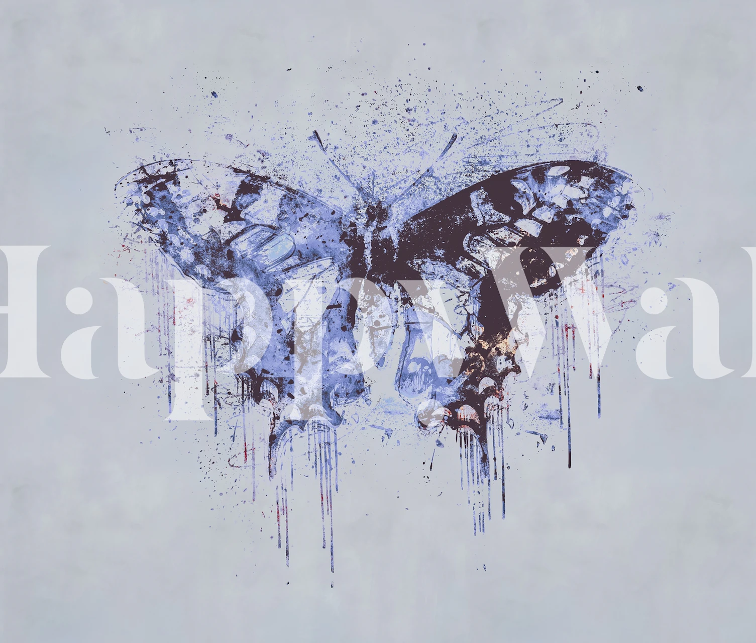 Abstract butterfly mural with blue splashes