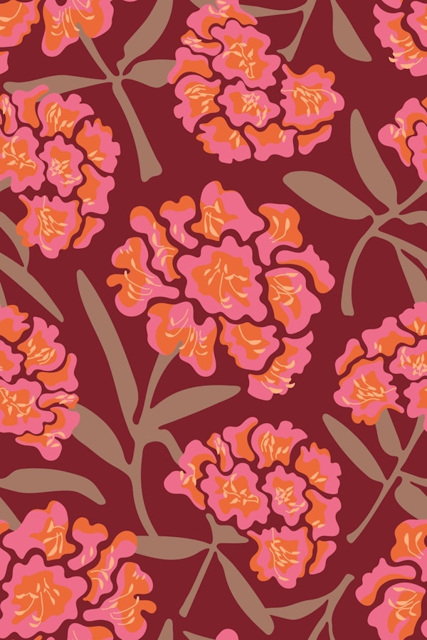 Rhododendrons Floral Mocha Mousse Red Small
