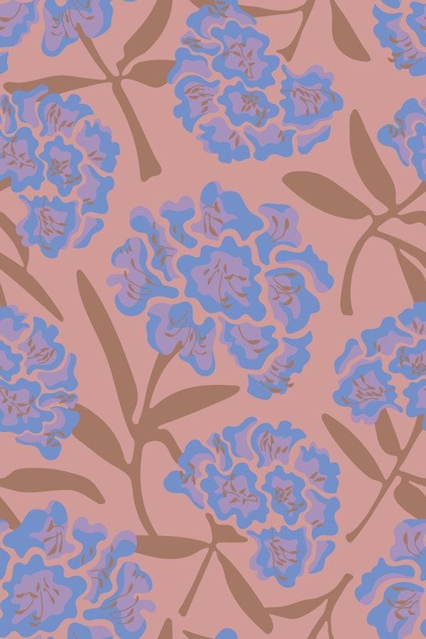 Rhododendrons Floral Mocha Mousse Blue Large