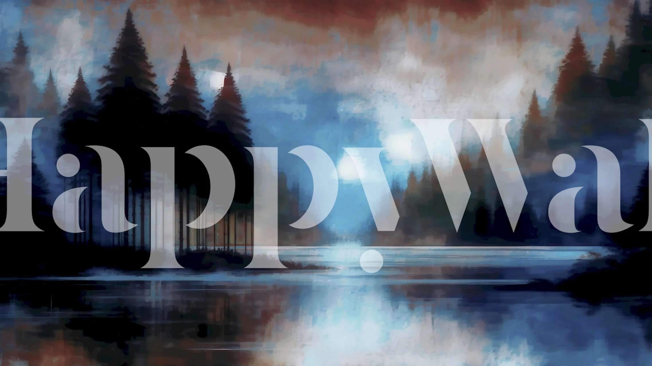 Carta da parati Moody Pine Forest Lake in una stanza