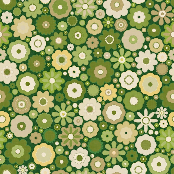 Retro Geometric Flowers in Green Shades WP