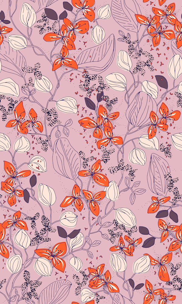 Floral elegance lilac and red orange