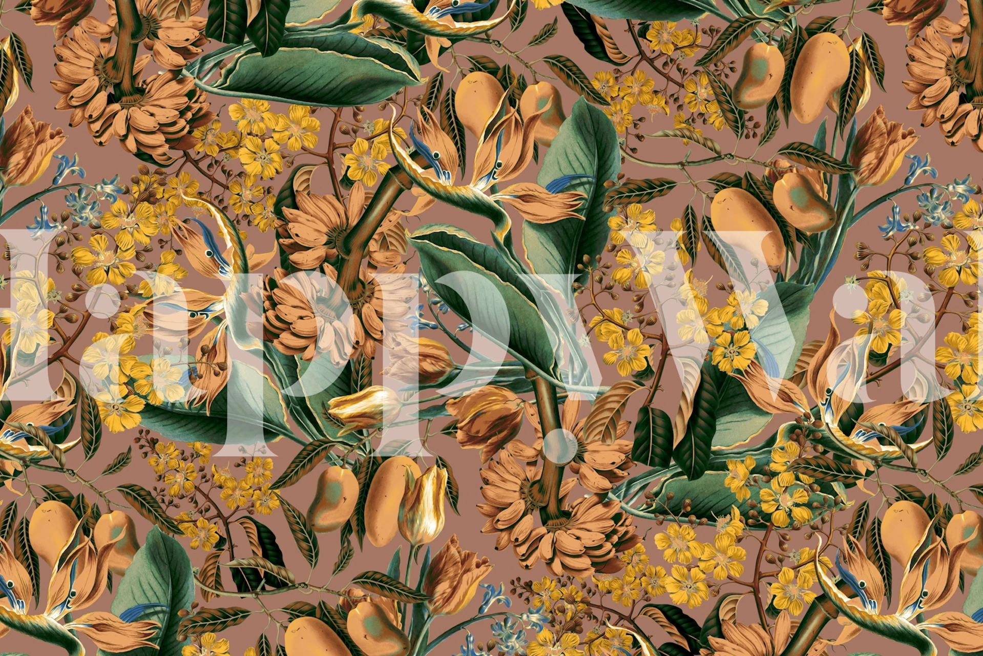 Banana and Leaf Pattern tapet i et rum