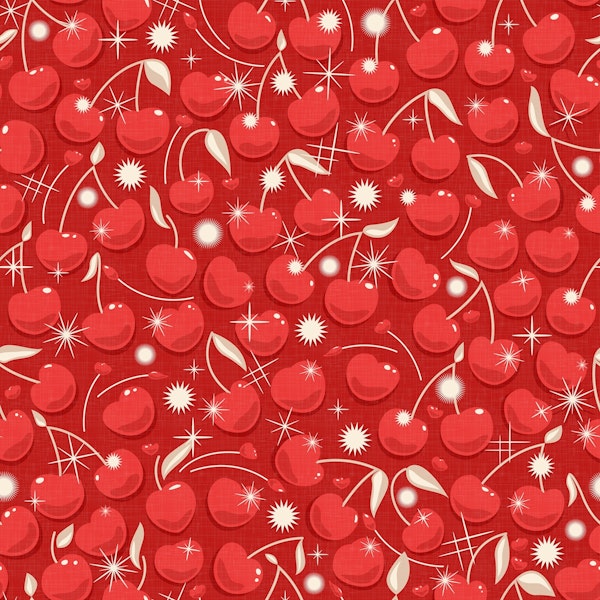 Juicy Retro Cherries on Red WP
