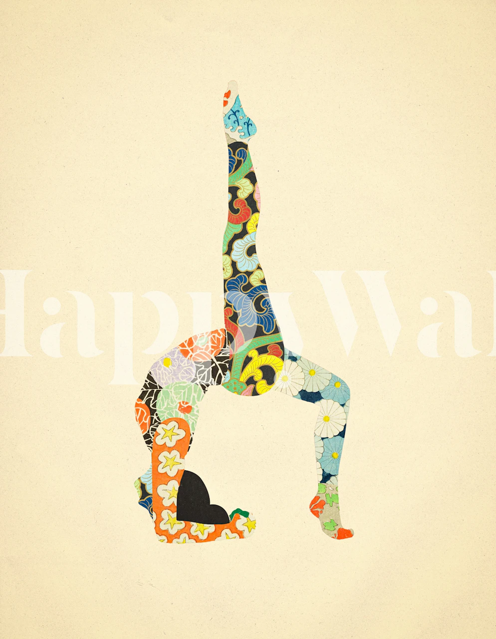 Design de papel de parede colorido com uma pose de yoga