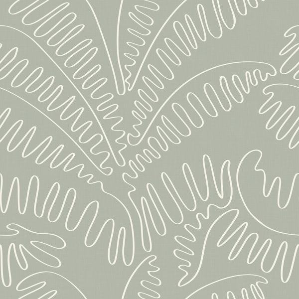 Line Art Palm Leaves Sage Grey WP