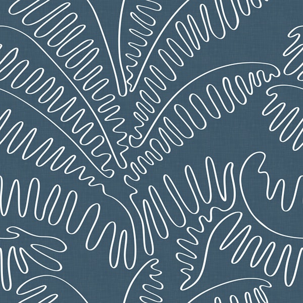 Line Art Palm Leaves Muted Blue WP