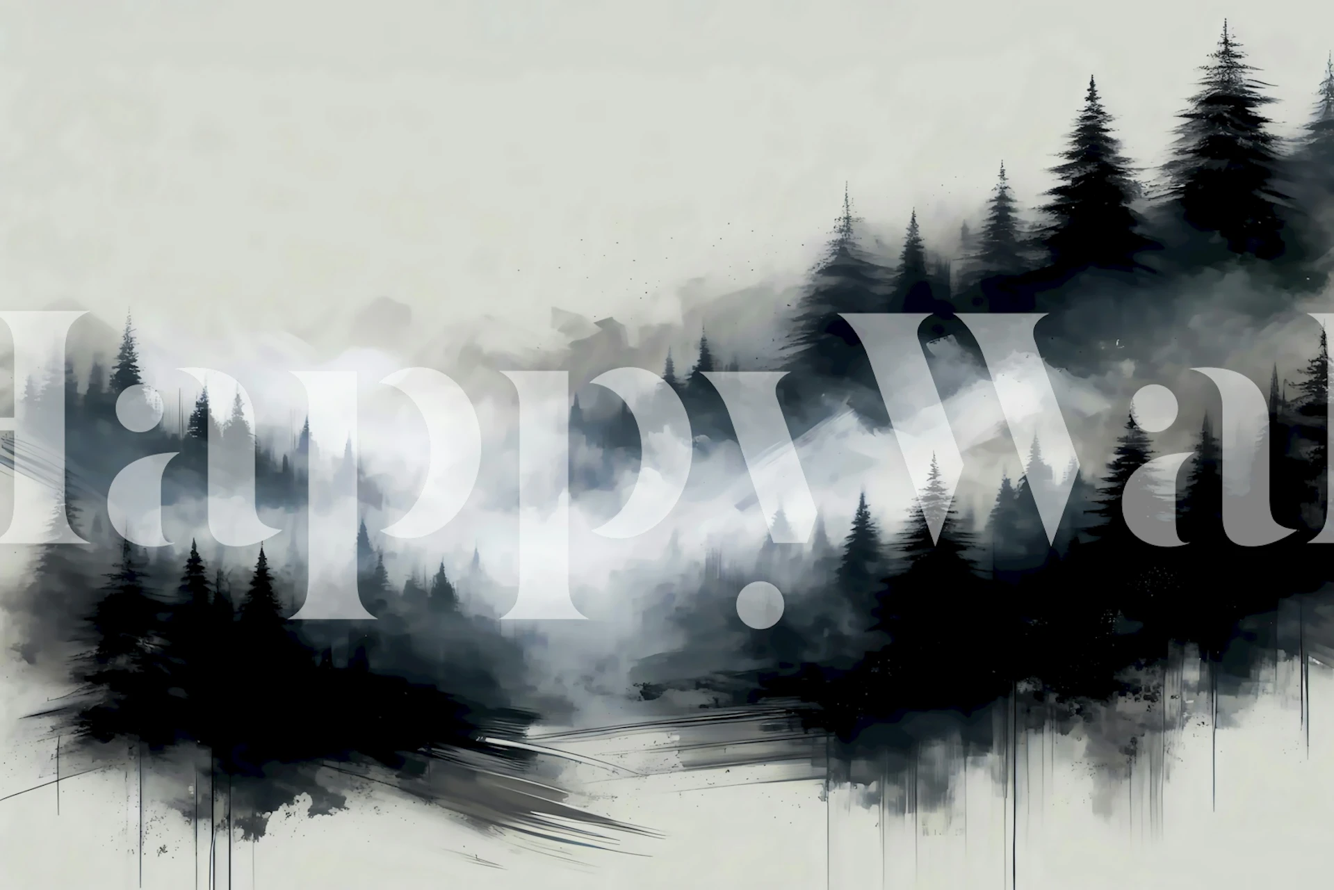 Misty Moody Morning Pines wallpaper in a room