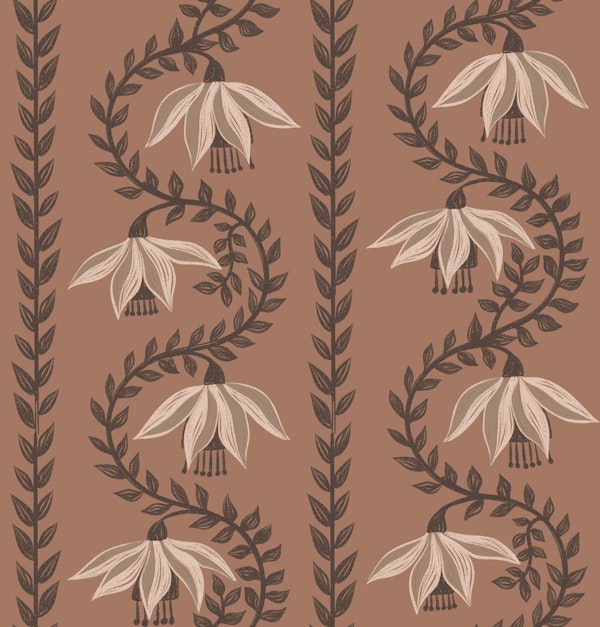 Elegant Floral Stripes Mocha Mousse Brown