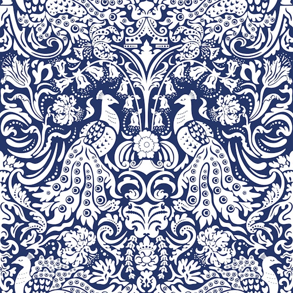 Peacock Damask in Navy and White