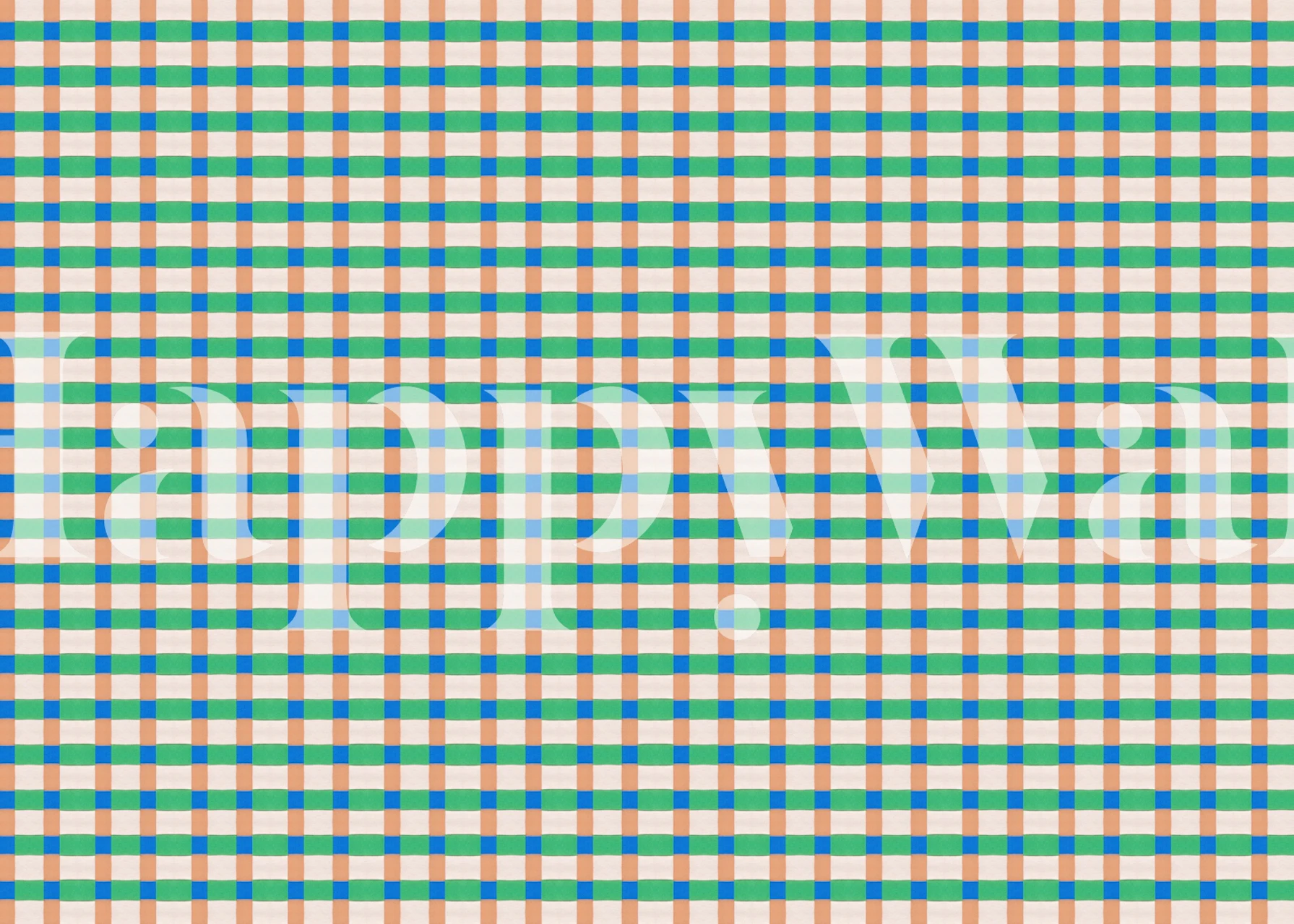 Colorful geometric squares pattern in blue, green, orange, and white wallpaper