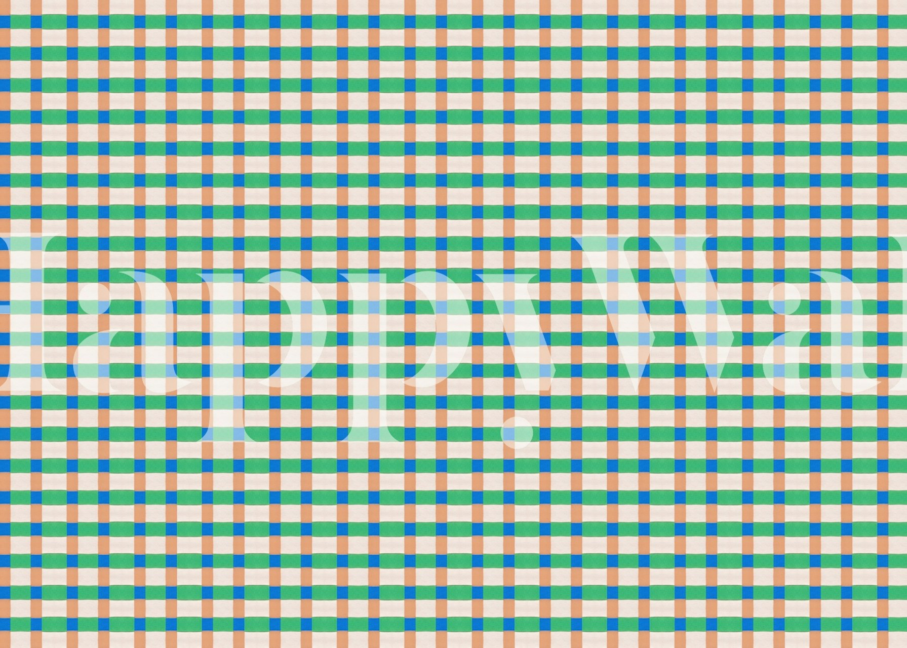 Colorful geometric squares pattern in blue, green, orange, and white wallpaper