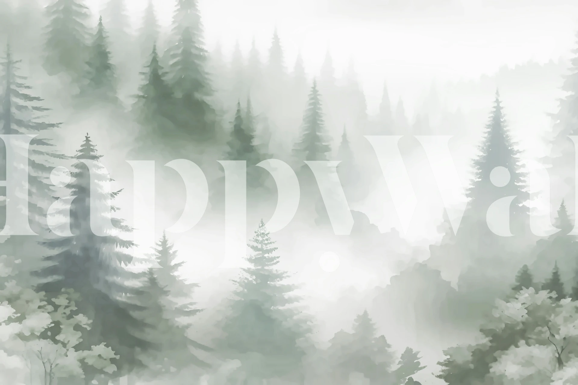 Misty Pine Forest Peaks wallpaper in a room