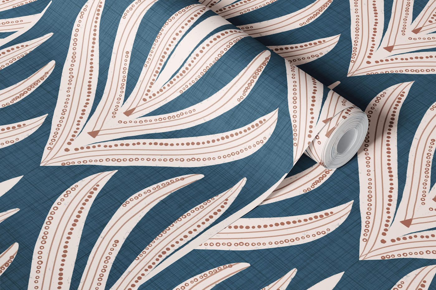 Retro Folk Leaf - Mid Century Modern Botanica wallpaper roll