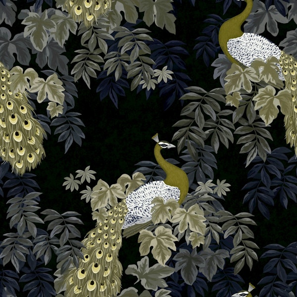 Peacock Garden, Large - Black & Olive Green