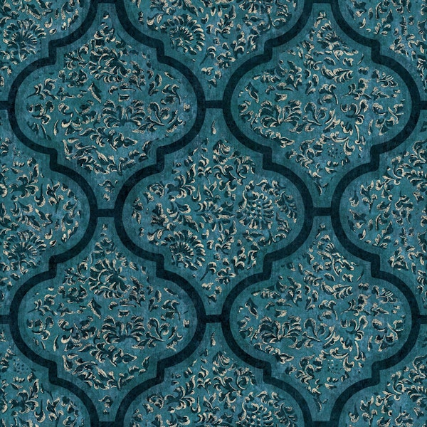 Ornamental Moroccan Tile - Teal Blue
