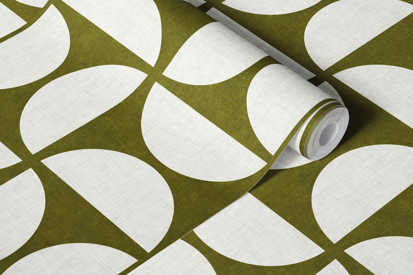 Mid-Century Modern Geometric - Olive Green wallpaper roll