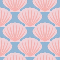 Modern scallops pink / blue (large scale) wallpaper