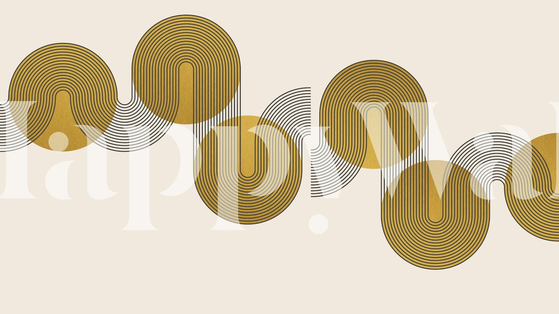 Tapeta Golden Curvy Bauhaus Luxury v pokoji