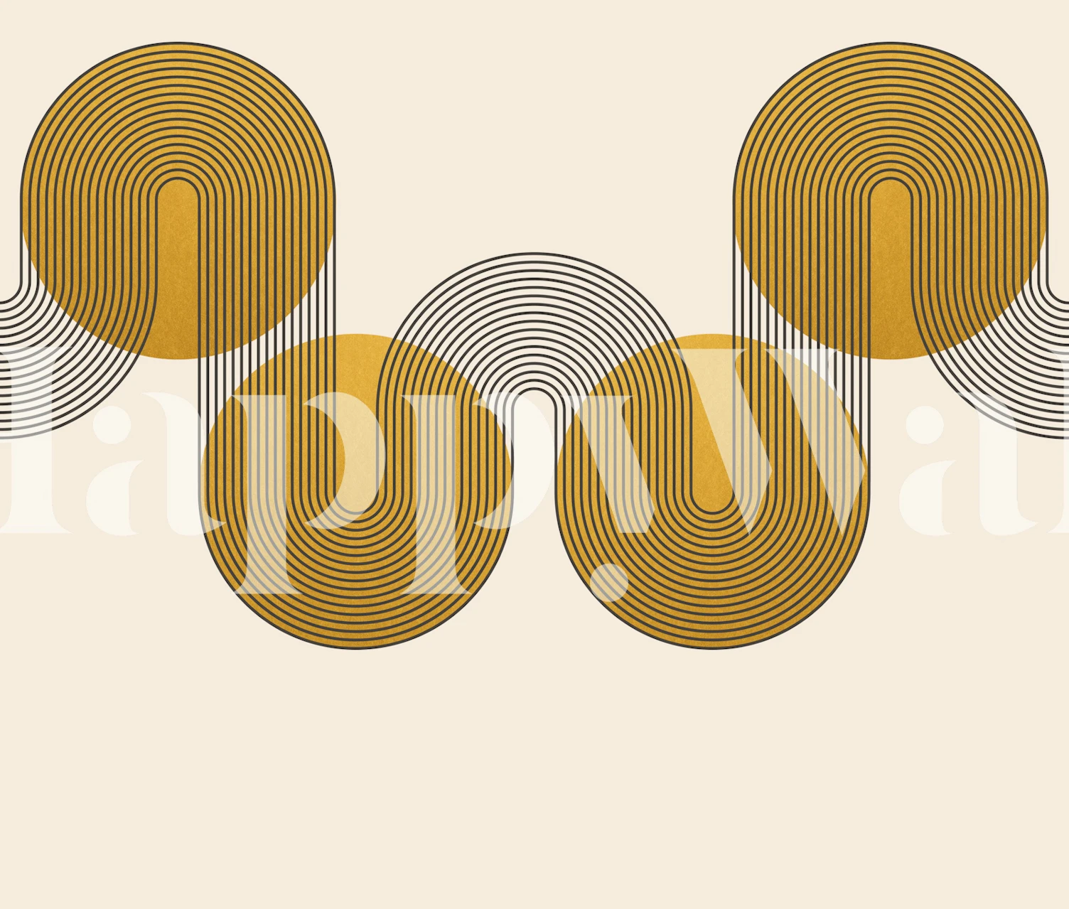 Golden curvy lines on beige background Bauhaus wallpaper