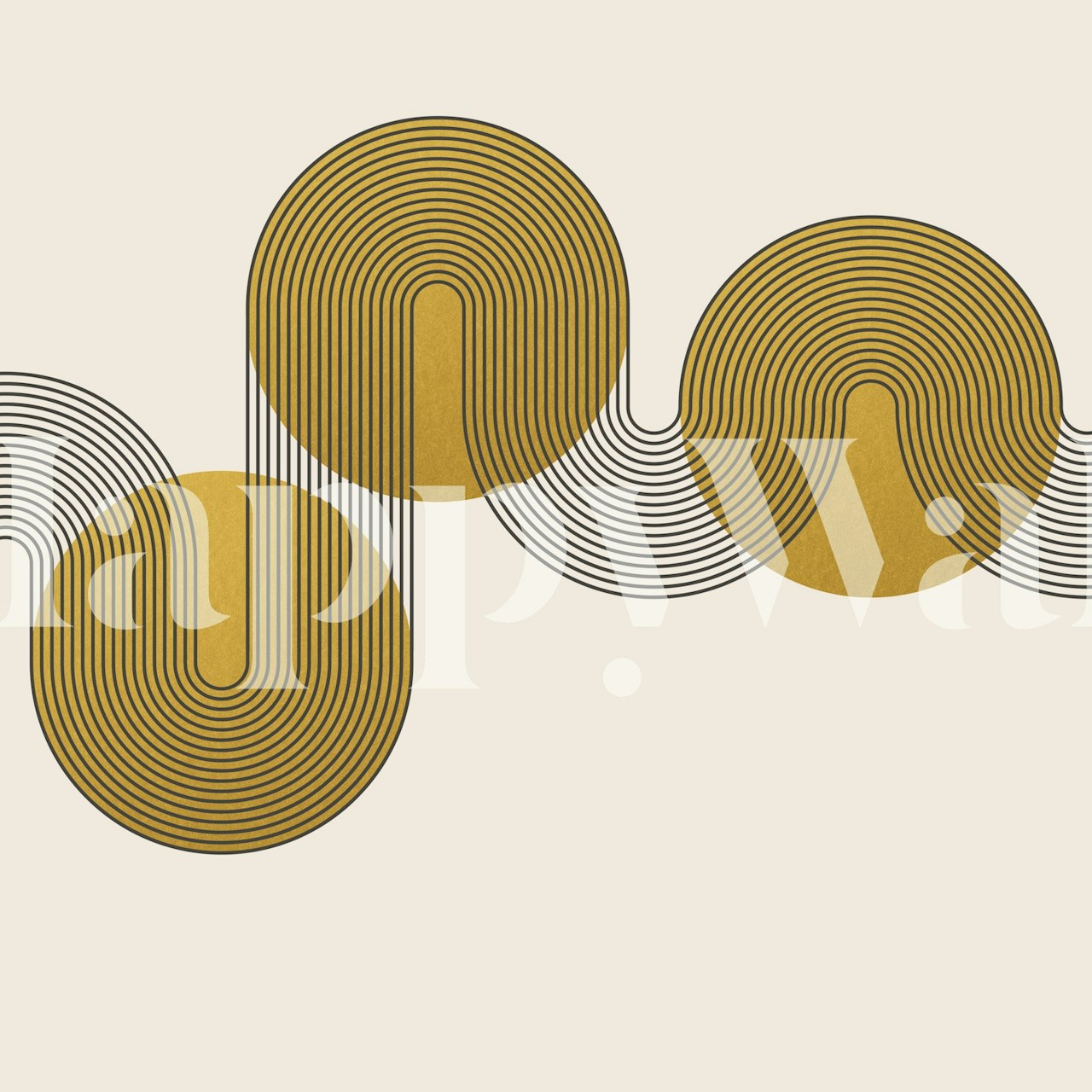 Gold circular lines on a cream background Art Deco wallpaper