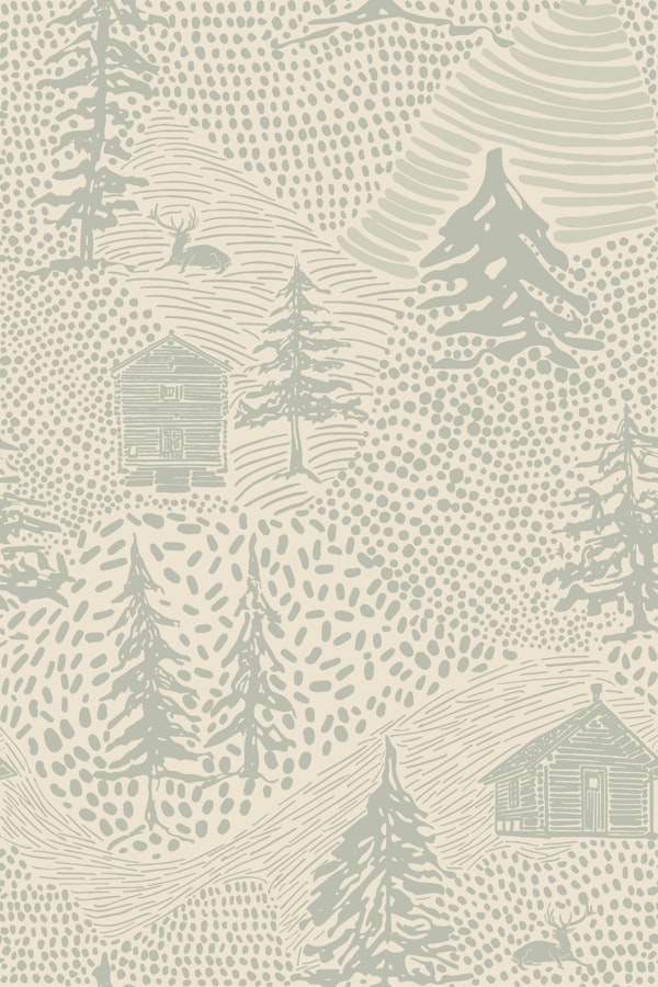 Green woodland scene. Rustic cabin retreat