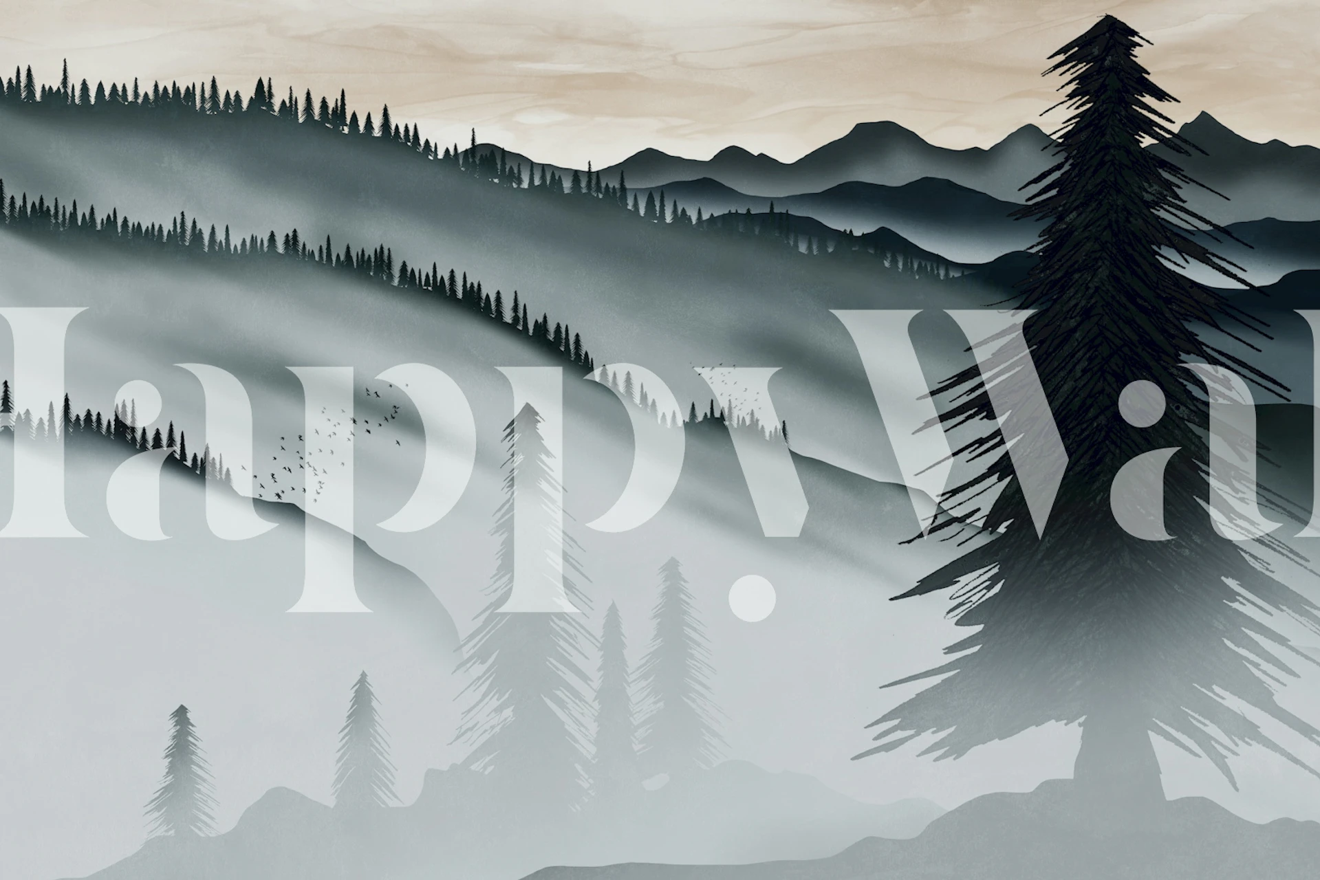 Northern Land Tapete mit Bergen und Bäumen