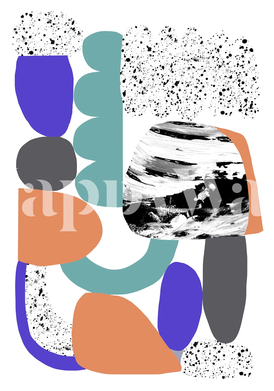 Colorful abstract geometric shapes in teal, purple, and orange wallpaper
