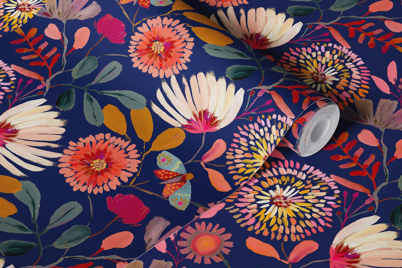 Sophisticated Botanicals Dark Blue wallpaper roll