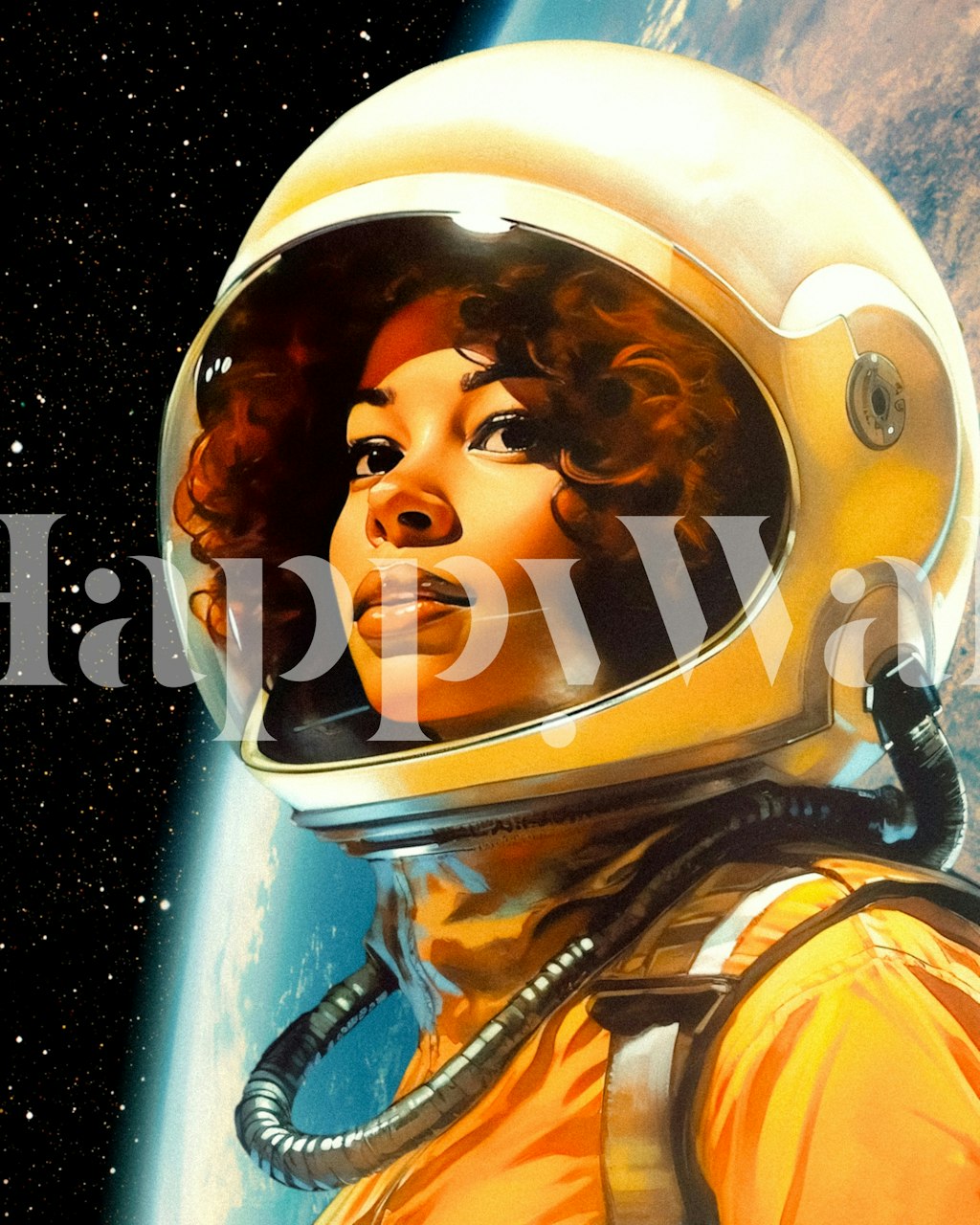 Astronaut portrait in colorful space background wallpaper